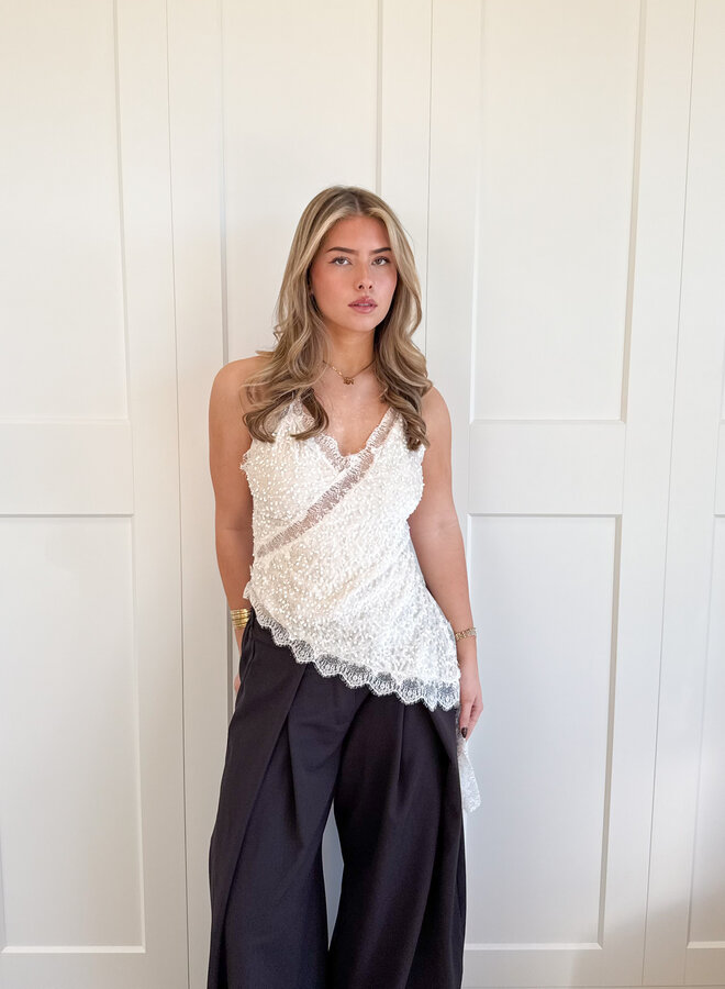 Lace velvet top off white