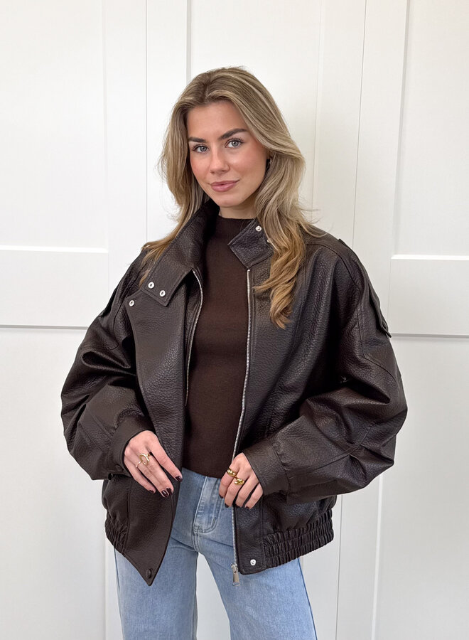 Leer look jacket Amelia bruin