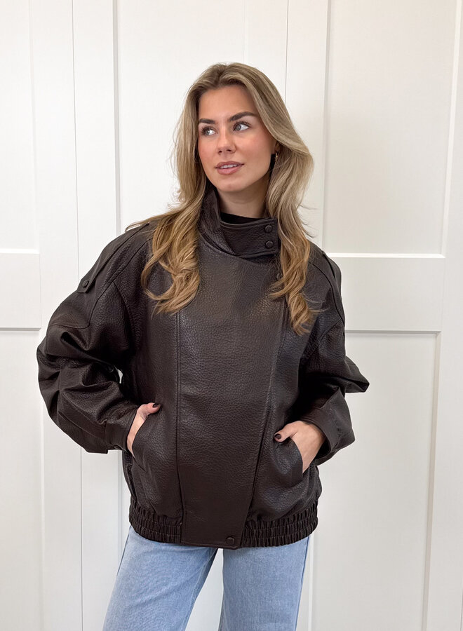Leer look jacket Amelia bruin