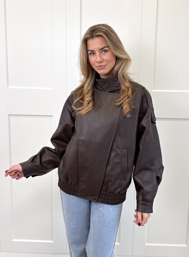Leer look jacket Amelia bruin
