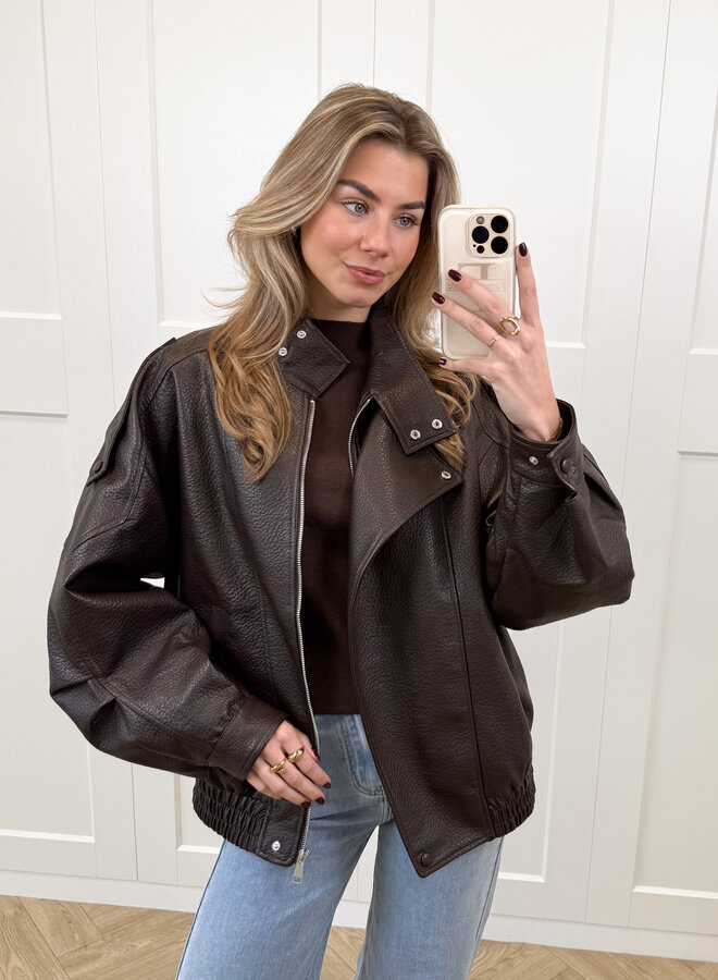 Leer look jacket Amelia bruin