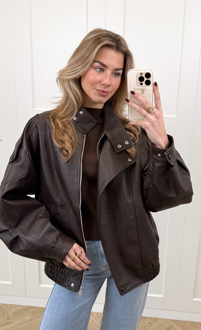 Leer look jacket Amelia bruin
