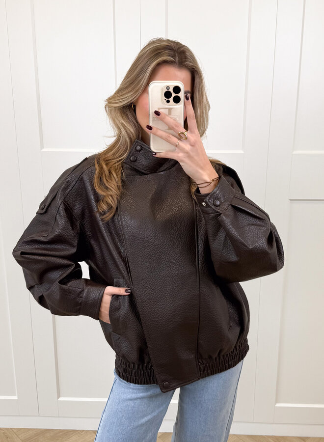 Leer look jacket Amelia bruin