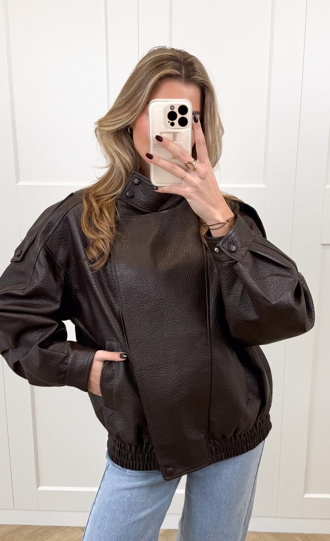 Leer look jacket Amelia bruin