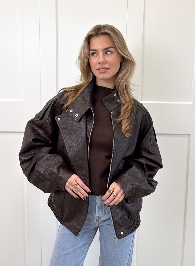 Leer look jacket Amelia bruin