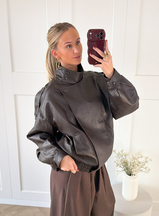Leer look jacket Amelia bruin