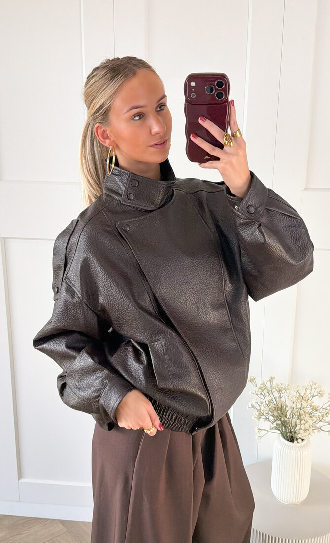 Leer look jacket Amelia bruin