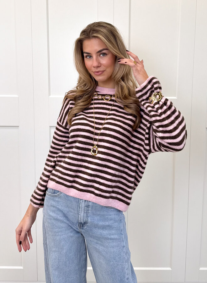 Strepen trui Fien bruin/roze