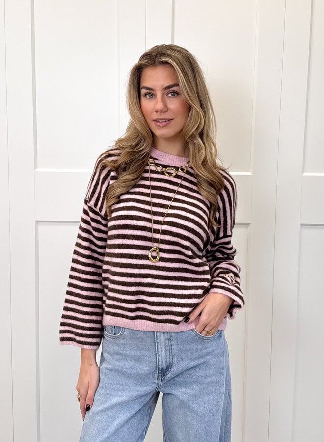 Strepen trui Fien bruin/roze