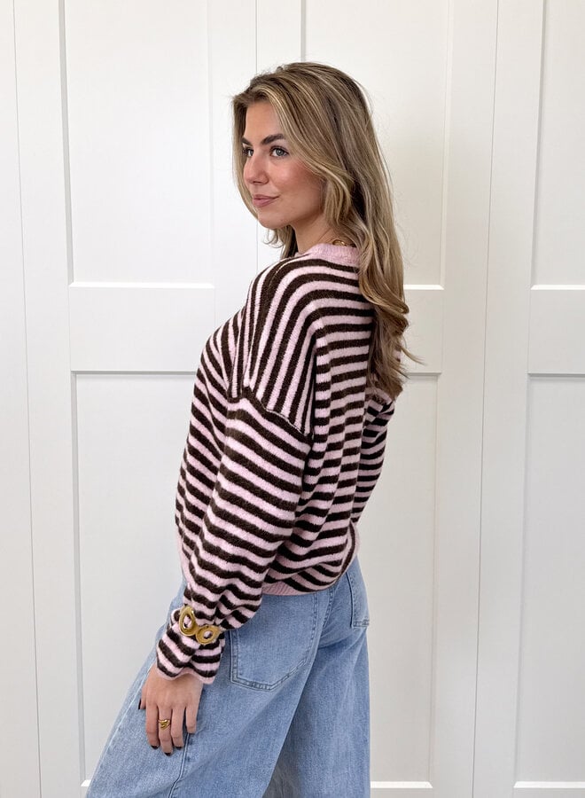 Strepen trui Fien bruin/roze