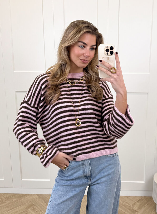 Strepen trui Fien bruin/roze