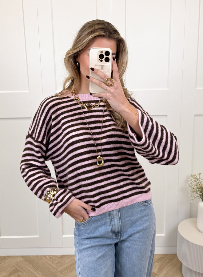 Strepen trui Fien bruin/roze