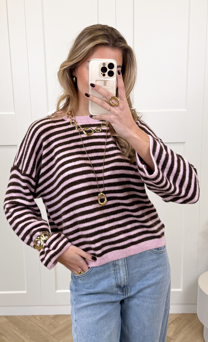 Strepen trui Fien bruin/roze