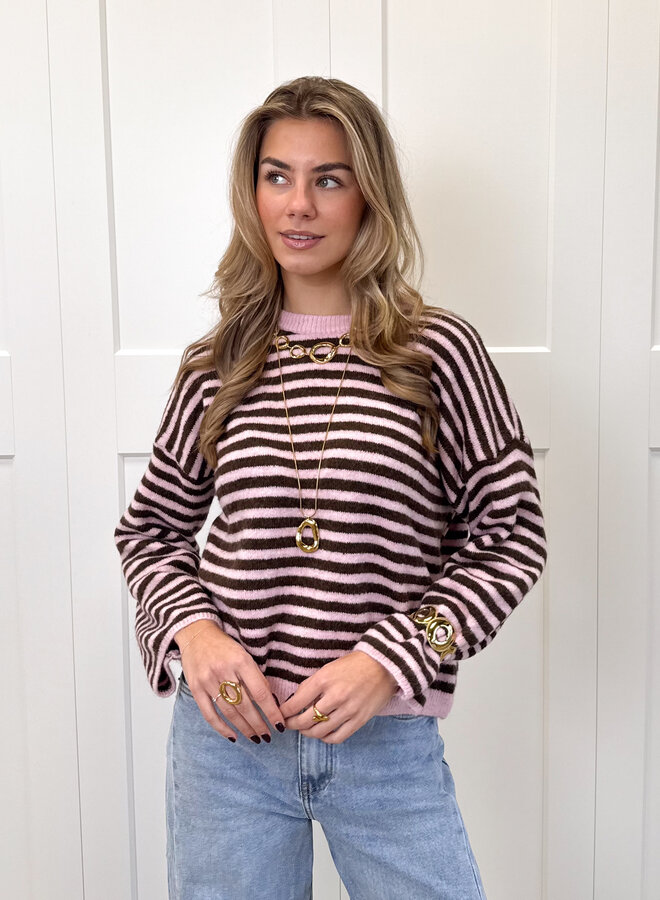 Strepen trui Fien bruin/roze
