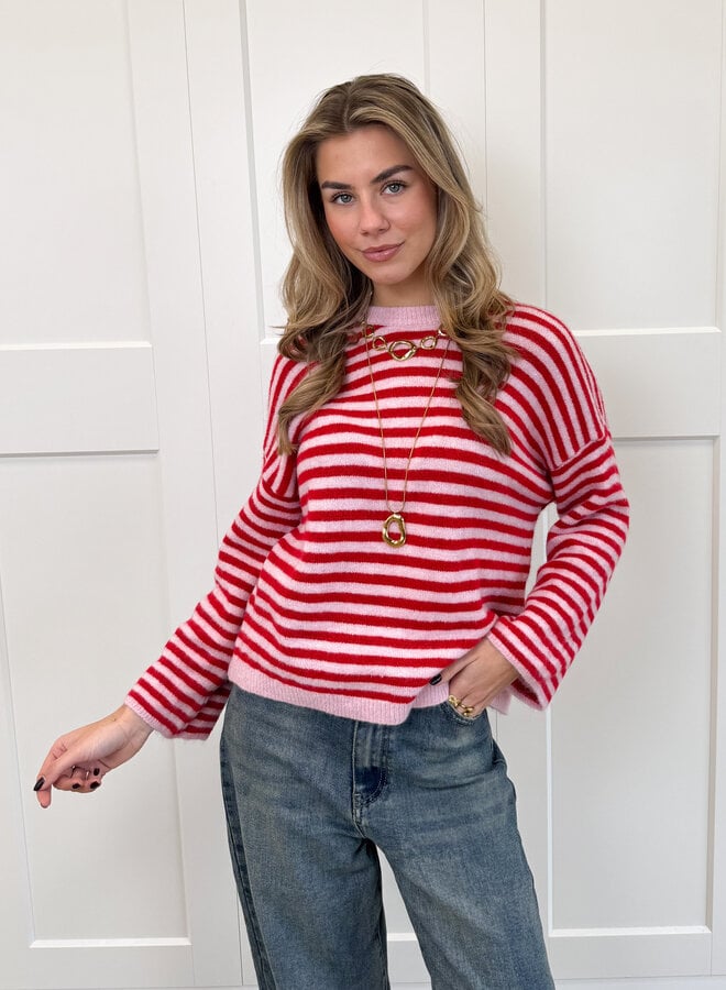 Strepen trui Fien rood/roze