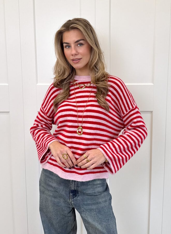 Strepen trui Fien rood/roze