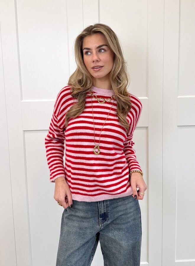 Strepen trui Fien rood/roze