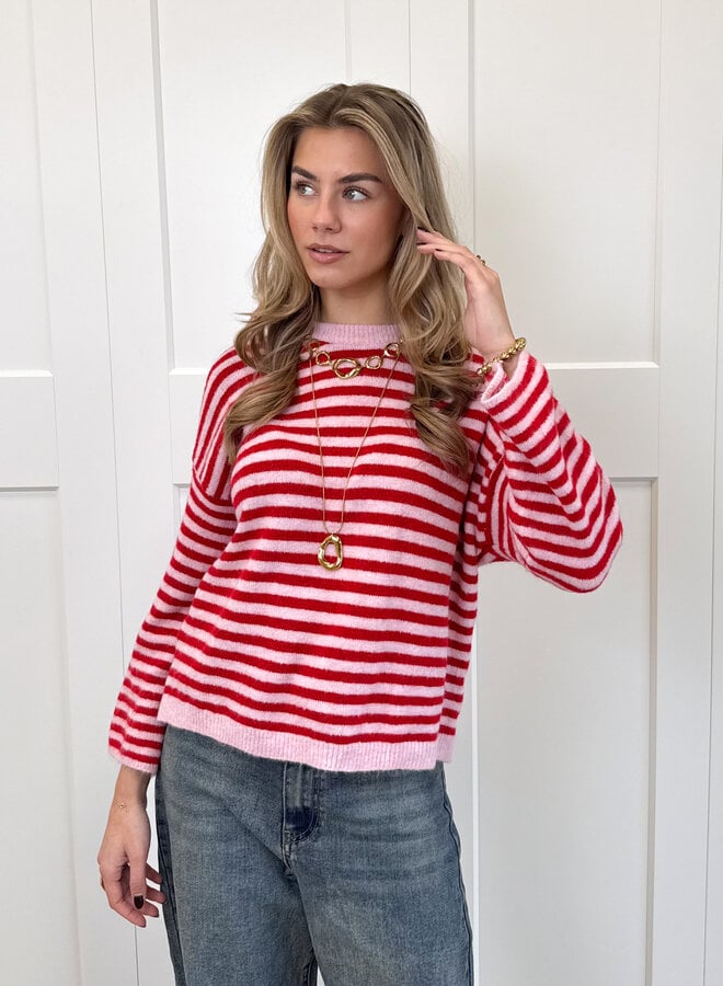 Strepen trui Fien rood/roze