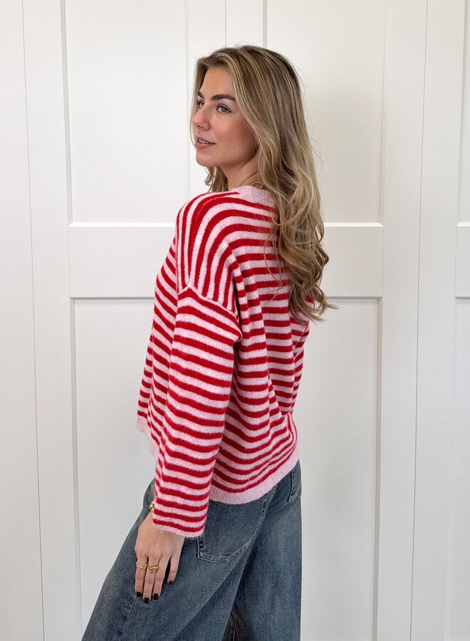 Strepen trui Fien rood/roze