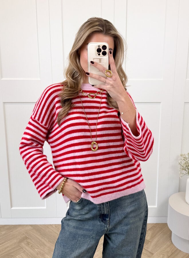Strepen trui Fien rood/roze