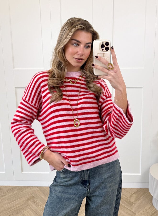 Strepen trui Fien rood/roze