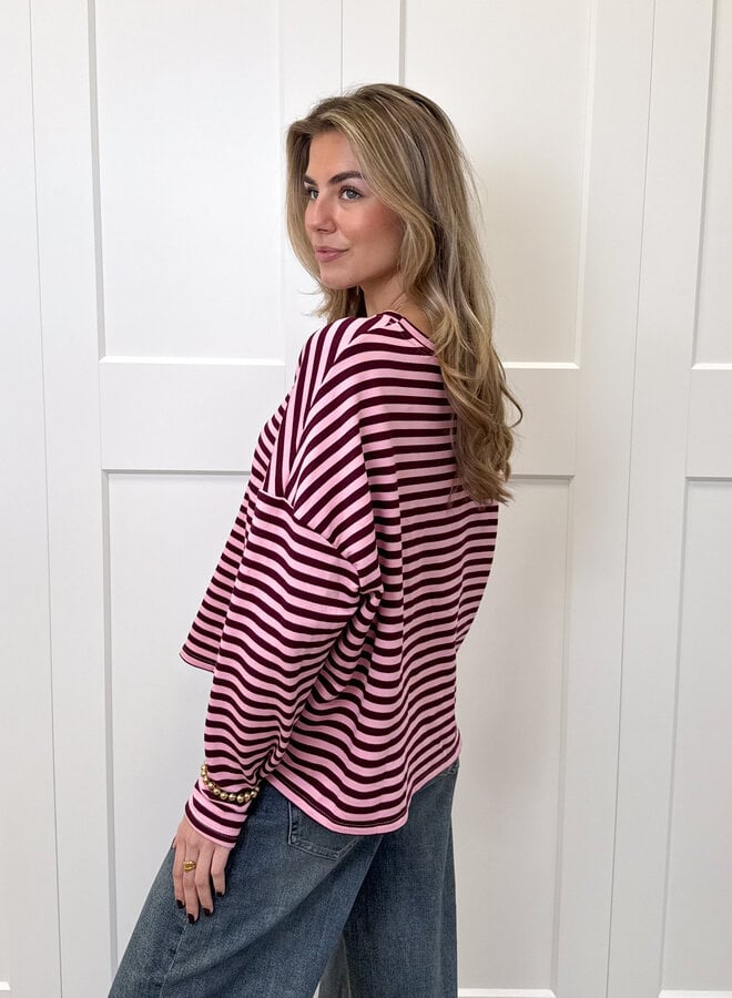 Longsleeve Sophie bruin/roze
