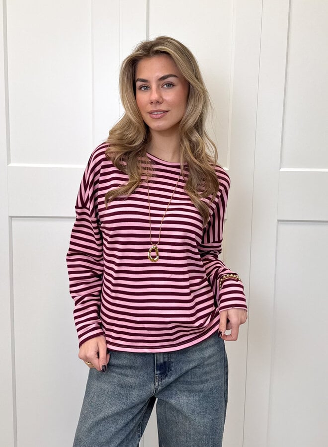 Longsleeve Sophie bruin/roze