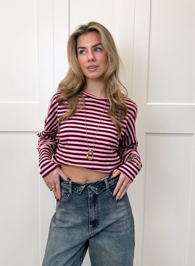 Longsleeve Sophie bruin/roze