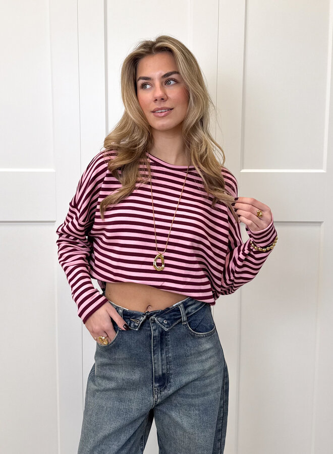 Longsleeve Sophie bruin/roze