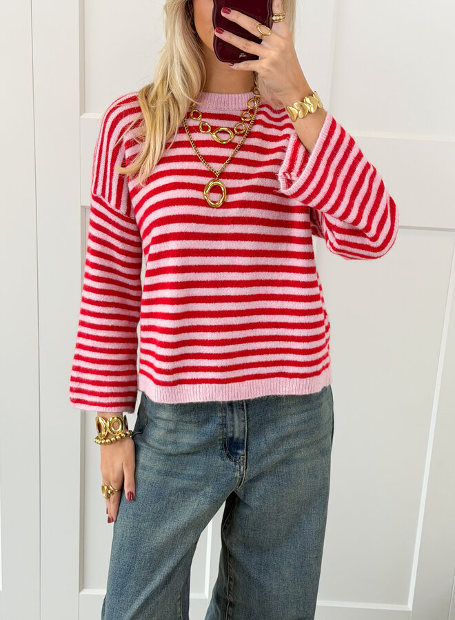 Strepen trui Fien rood/roze