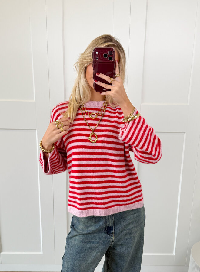 Strepen trui Fien rood/roze