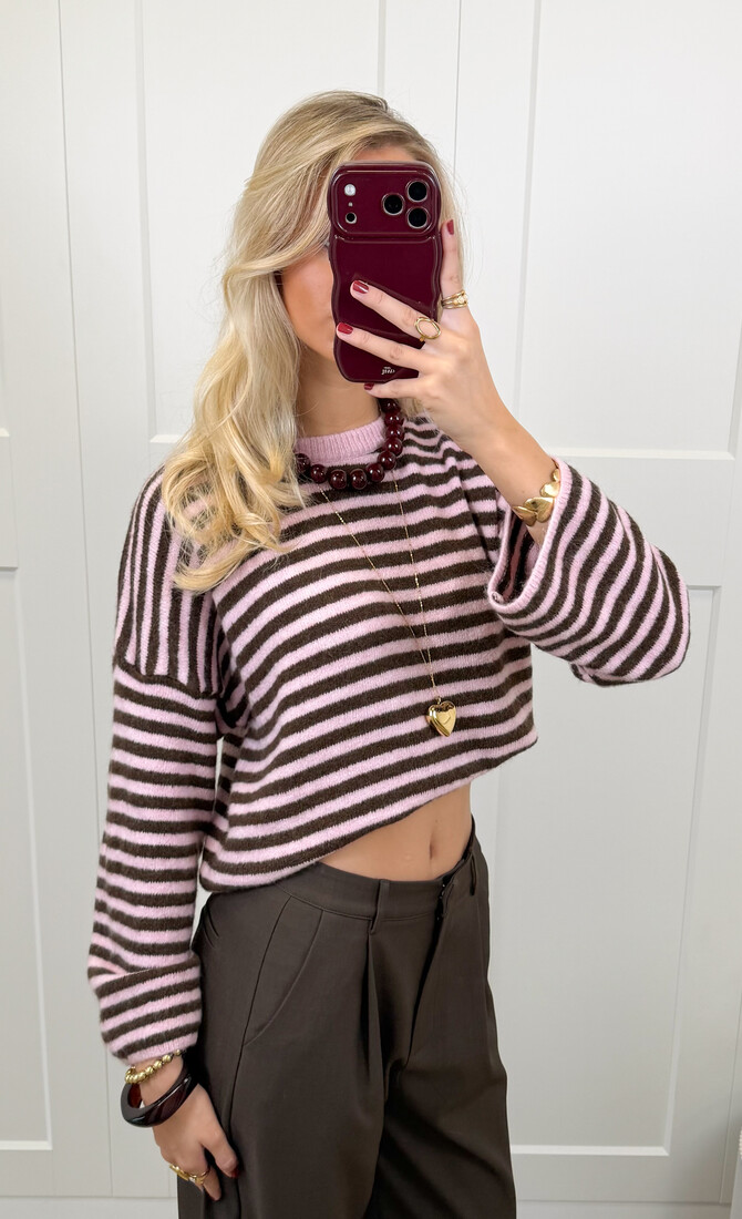 Strepen trui Fien bruin/roze