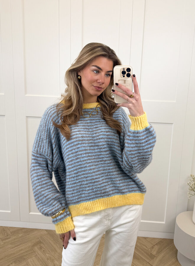 Strepen knit Leah blauw/geel/bruin