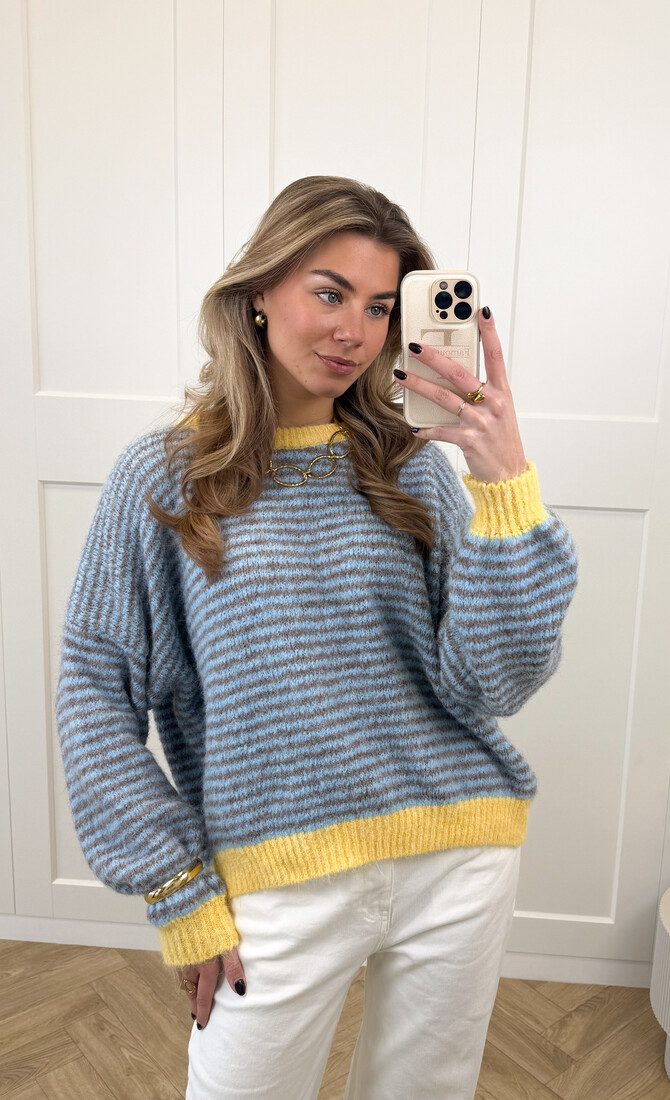 Strepen knit Leah blauw/geel/bruin