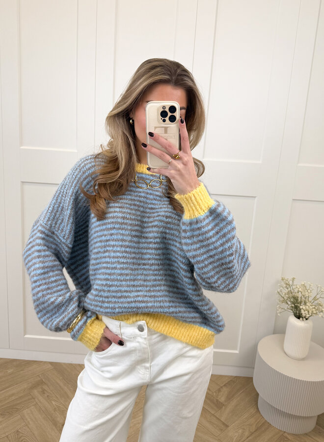 Strepen knit Leah blauw/geel/bruin