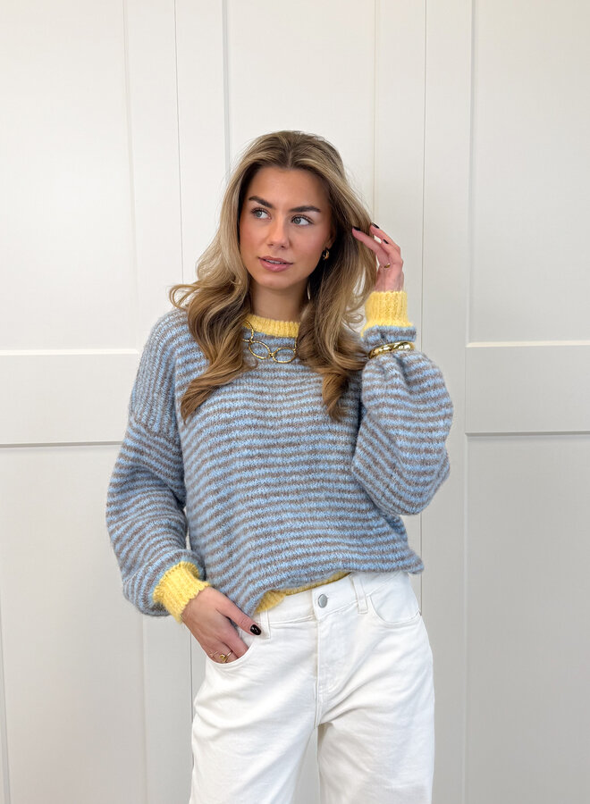 Strepen knit Leah blauw/geel/bruin