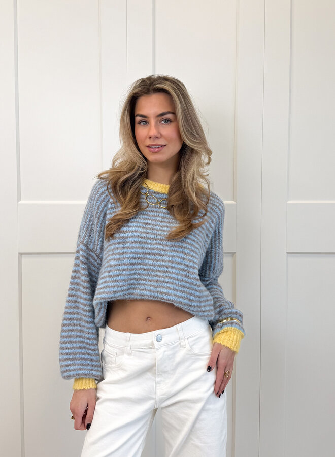 Strepen knit Leah blauw/geel/bruin