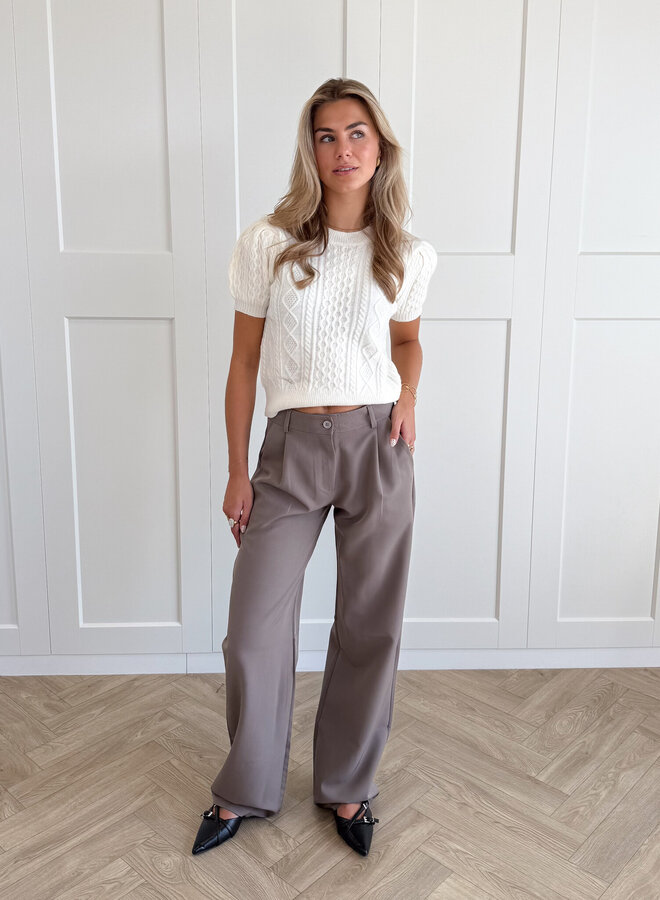 Pantalon low waist Steff donker taupe