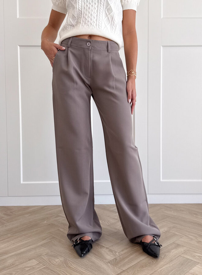Pantalon low waist Steff donker taupe