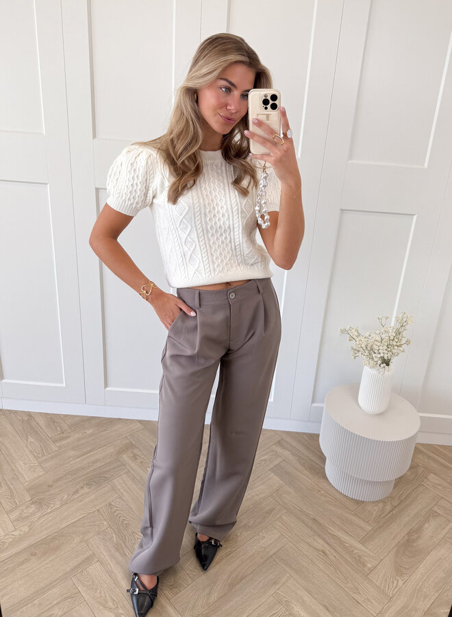Pantalon low waist Steff donker taupe