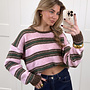 Strepen trui Loesje roze/bruin/groen