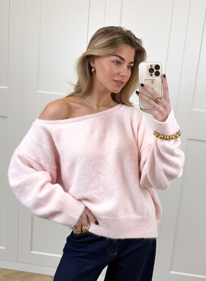 Trui off shoulder Alina roze