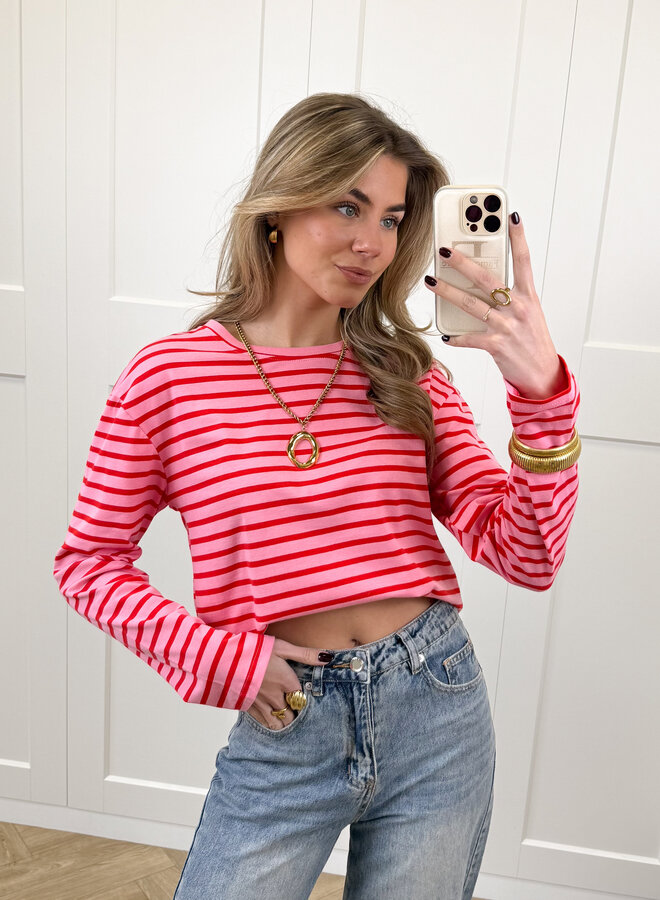 Top strepen Jasmijn roze/rood