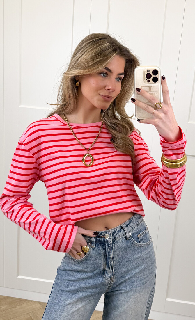 Top strepen Jasmijn roze/rood