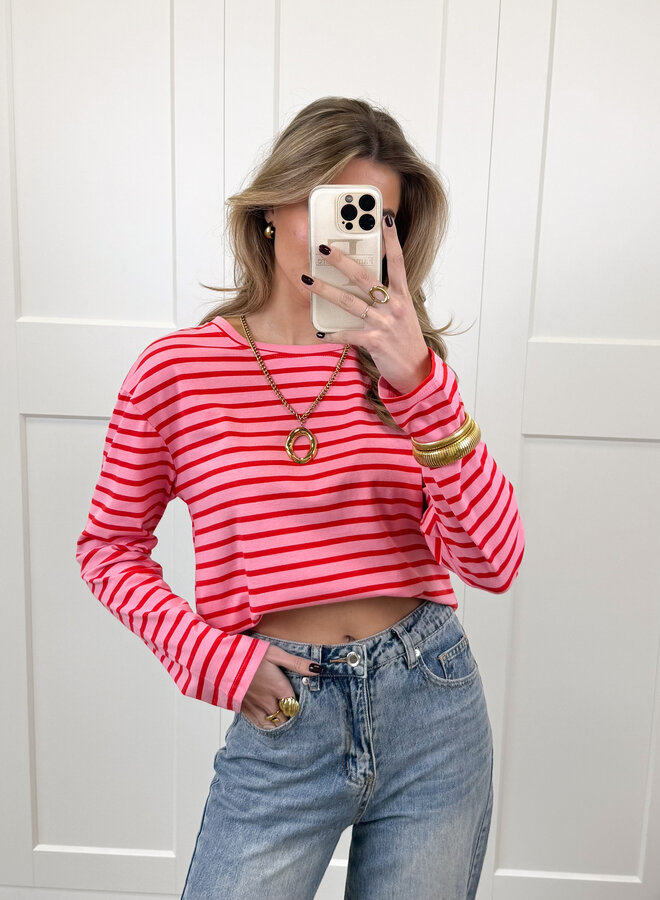 Top strepen Jasmijn roze/rood