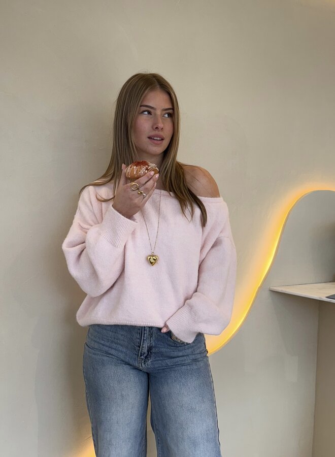 Trui off shoulder Alina roze