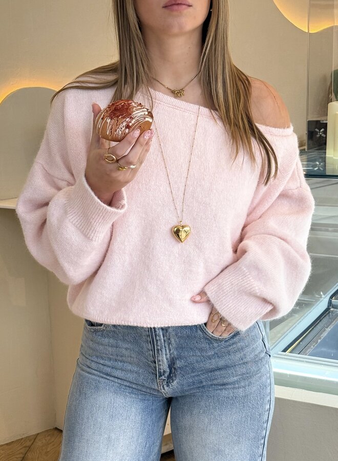 Trui off shoulder Alina roze