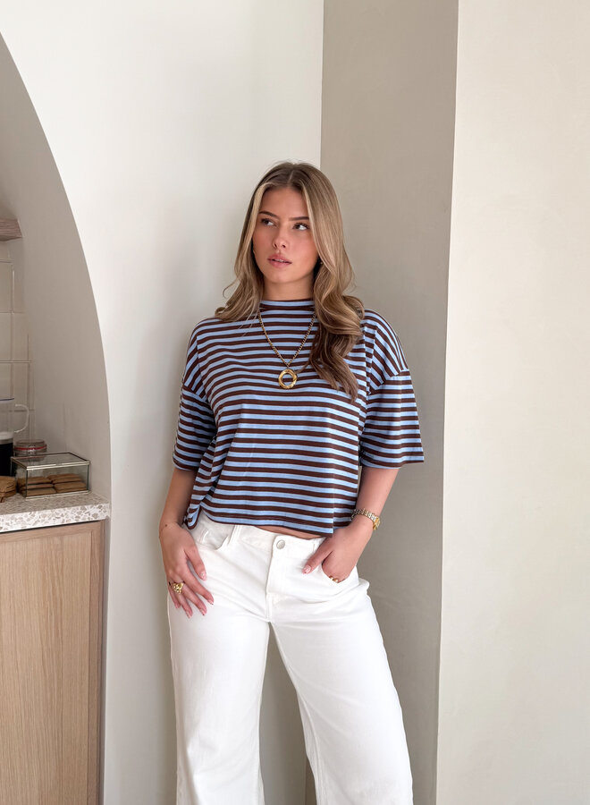 Hannah strepen tshirt blauw/bruin