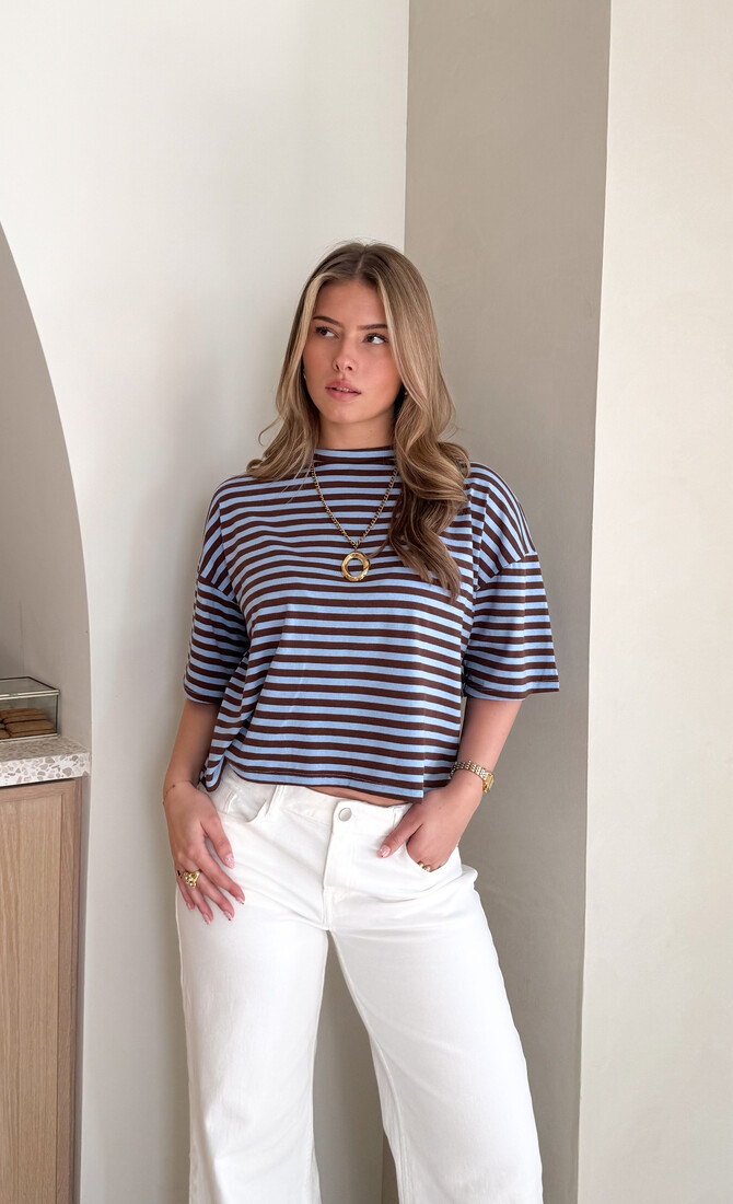 Hannah strepen tshirt blauw/bruin