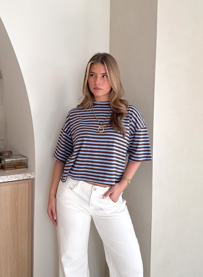 Hannah strepen tshirt blauw/bruin